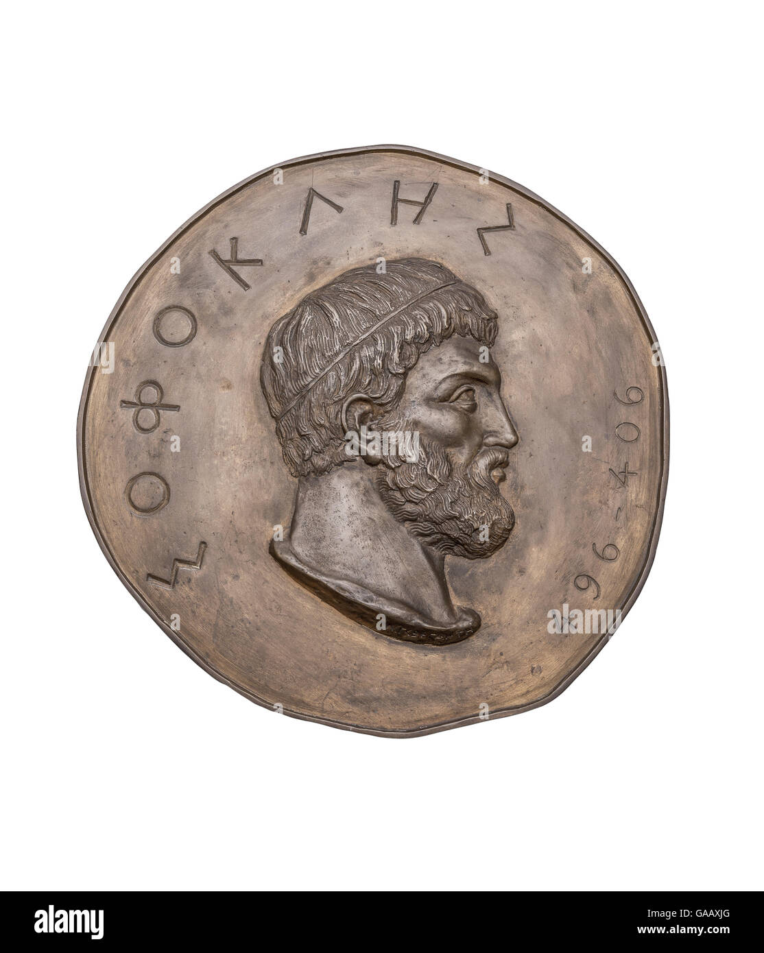 Griechische Schriftsteller Sophokles auf antike Bronze-Medaille Stockfoto