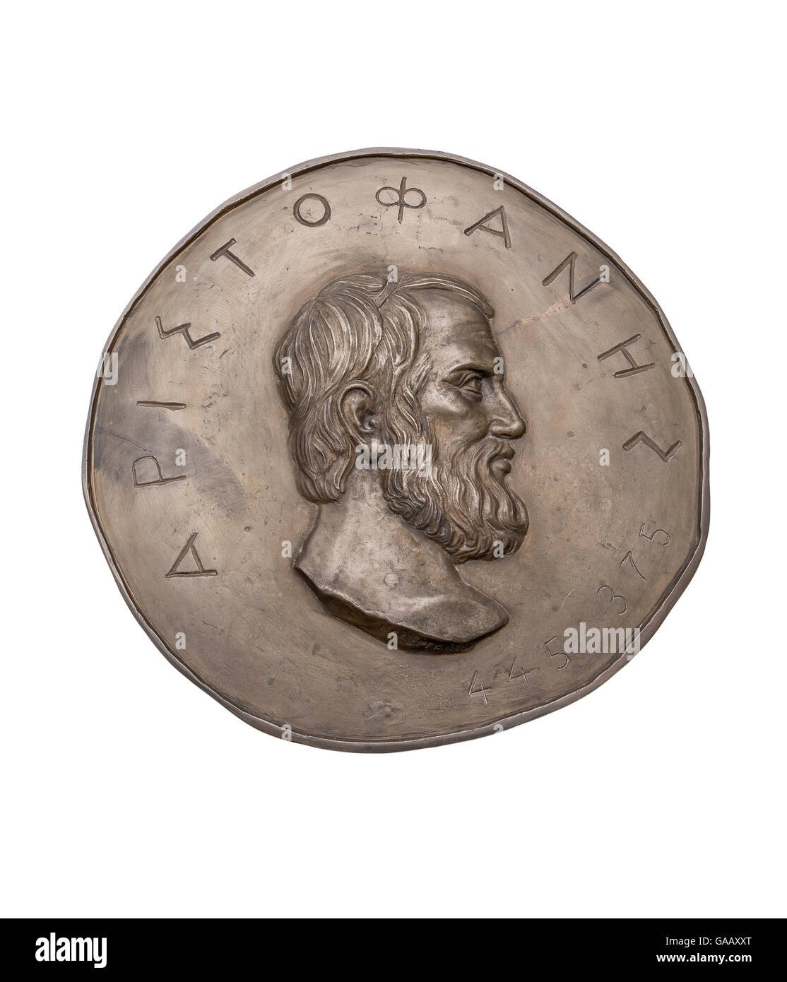 Griechische Schriftsteller Aristophanes auf antike Bronze-Medaille Stockfoto