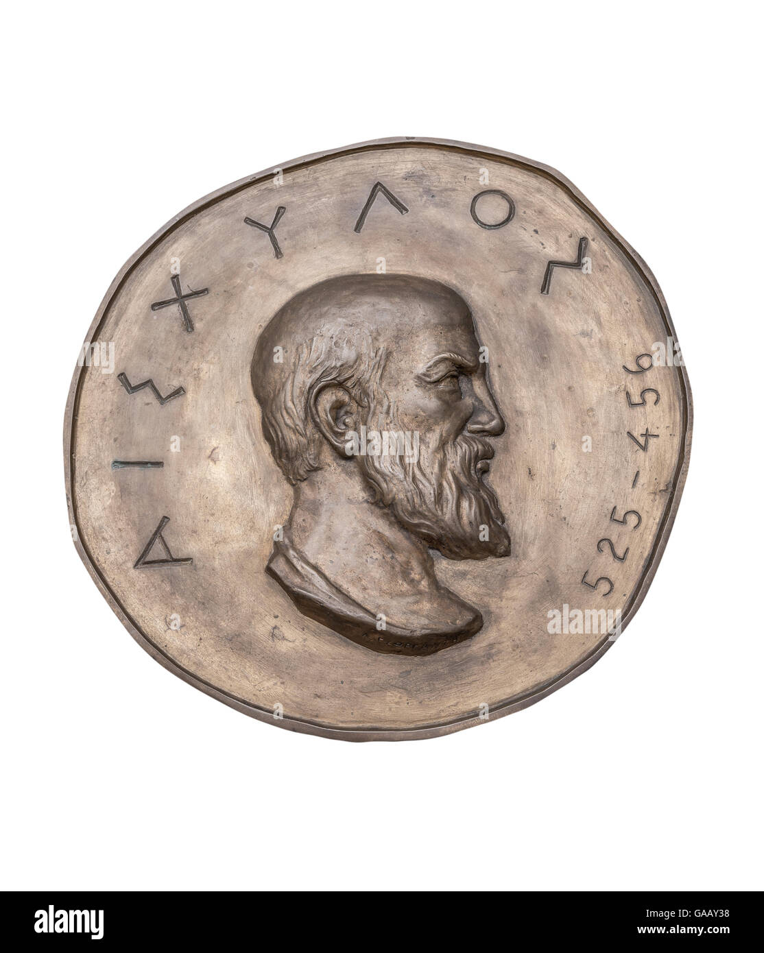 Griechische Schriftsteller Aischylos auf antike Bronze-Medaille Stockfoto