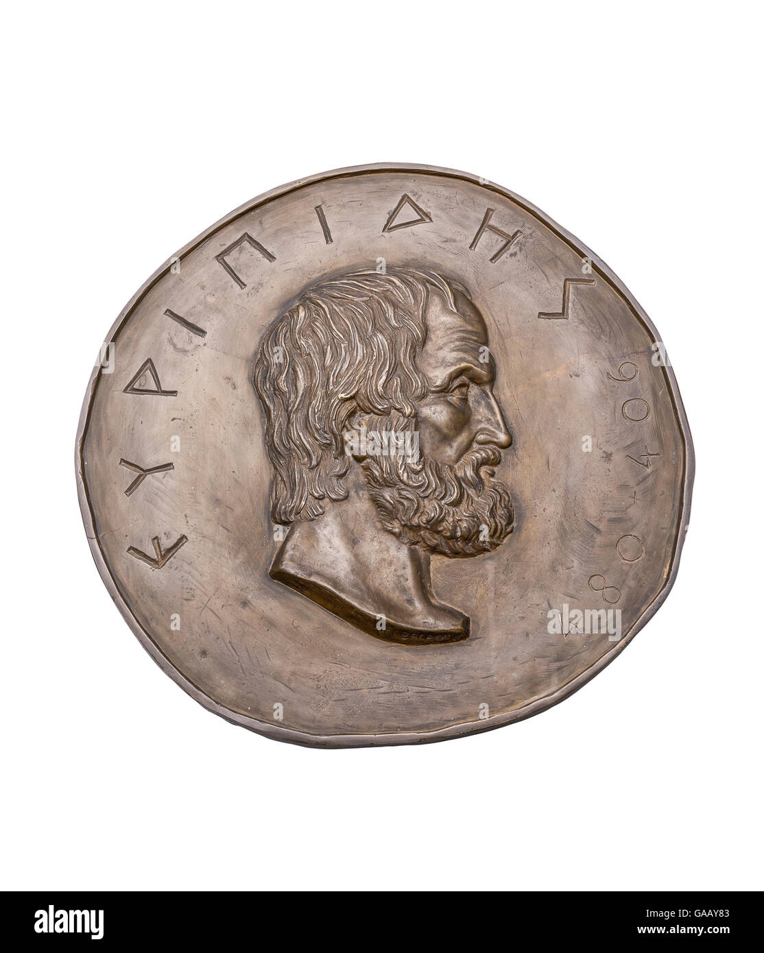 Griechische Schriftsteller Euripides auf antike Bronze-Medaille Stockfoto