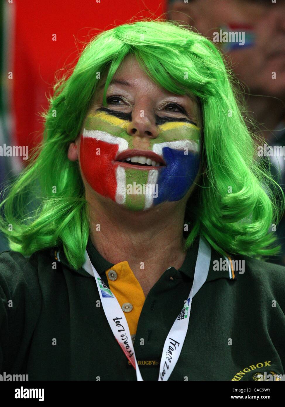 Rugby Union - IRB Rugby-Weltmeisterschaft 2007 - Halbfinale - Südafrika gegen Argentinien - Stade de France. Südafrika-Fan Stockfoto
