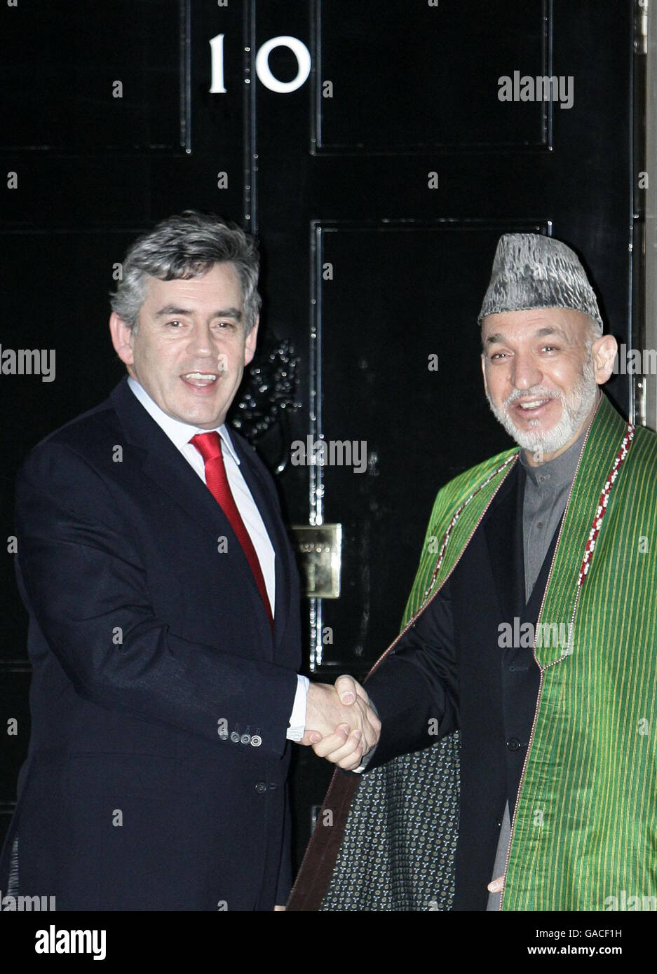 Brown trifft afghanischen Präsidenten Hamid Karzai Stockfoto