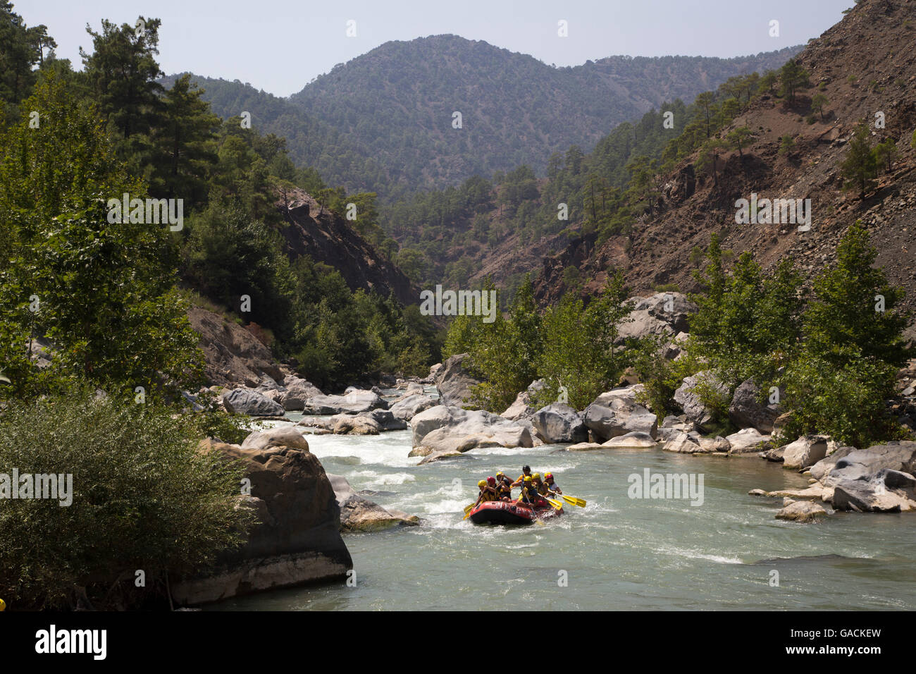 Rafting am Fluss Dalaman Mugla. Stockfoto