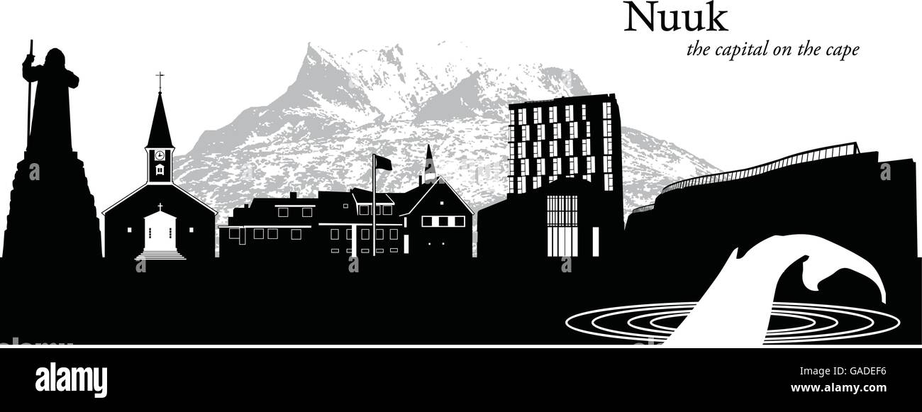 Vektor-Illustration auf die Skyline von Nuuk, Grönland Stock Vektor