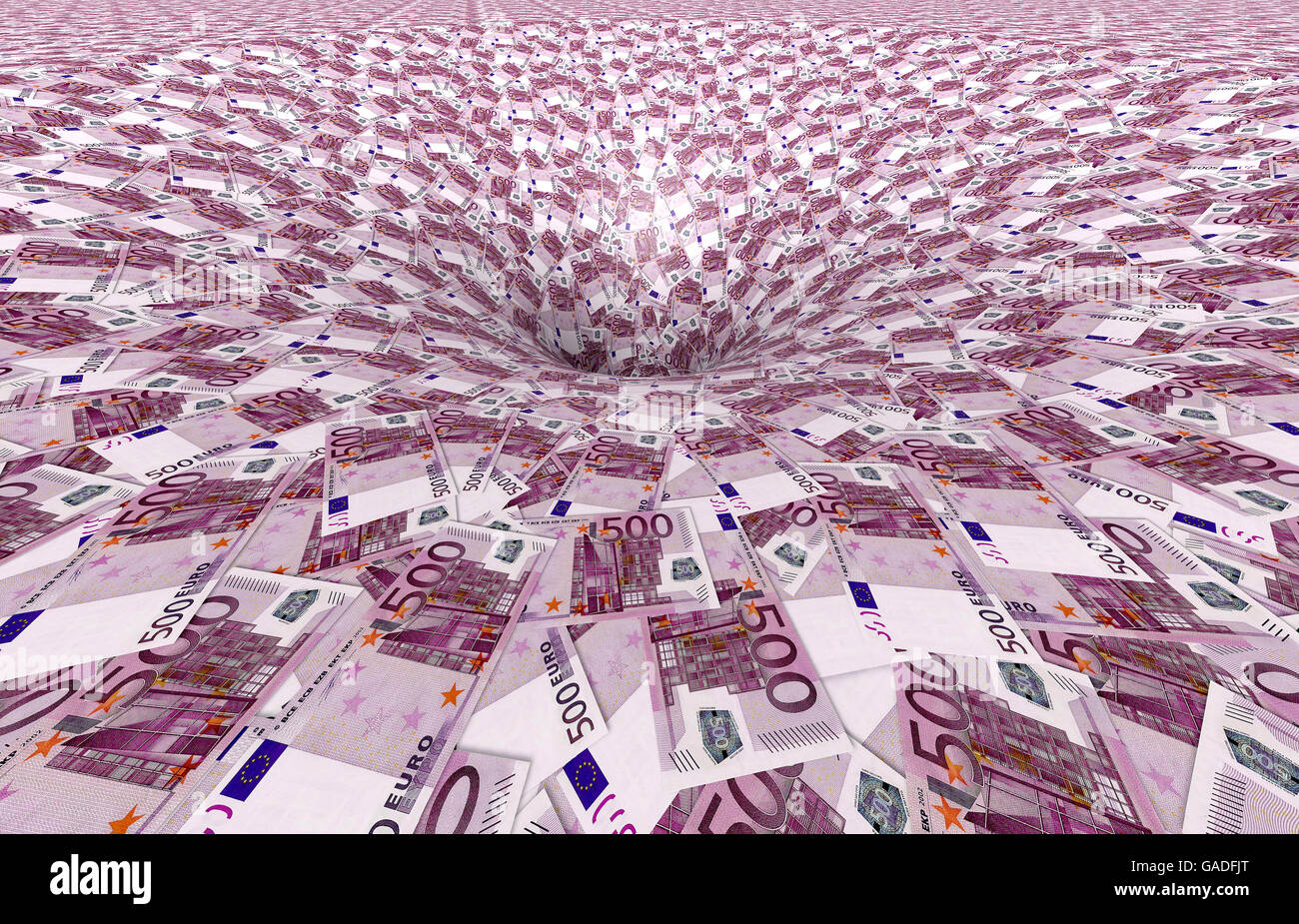 ein Wirbel gemacht von 500,-Euro-Banknoten, 3d Illustration Stockfoto