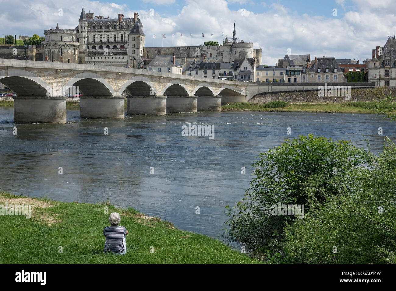 Frankreich, Indre-et-Loire, Amboise, Chateau & Fluss Loire Stockfoto