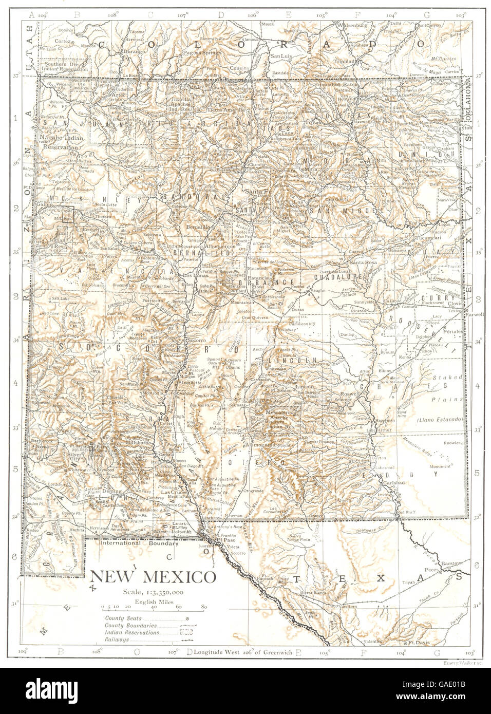 NEW-MEXICO: New-Mexico Zustand den Lageplan Grafschaften, 1910 Stockfoto