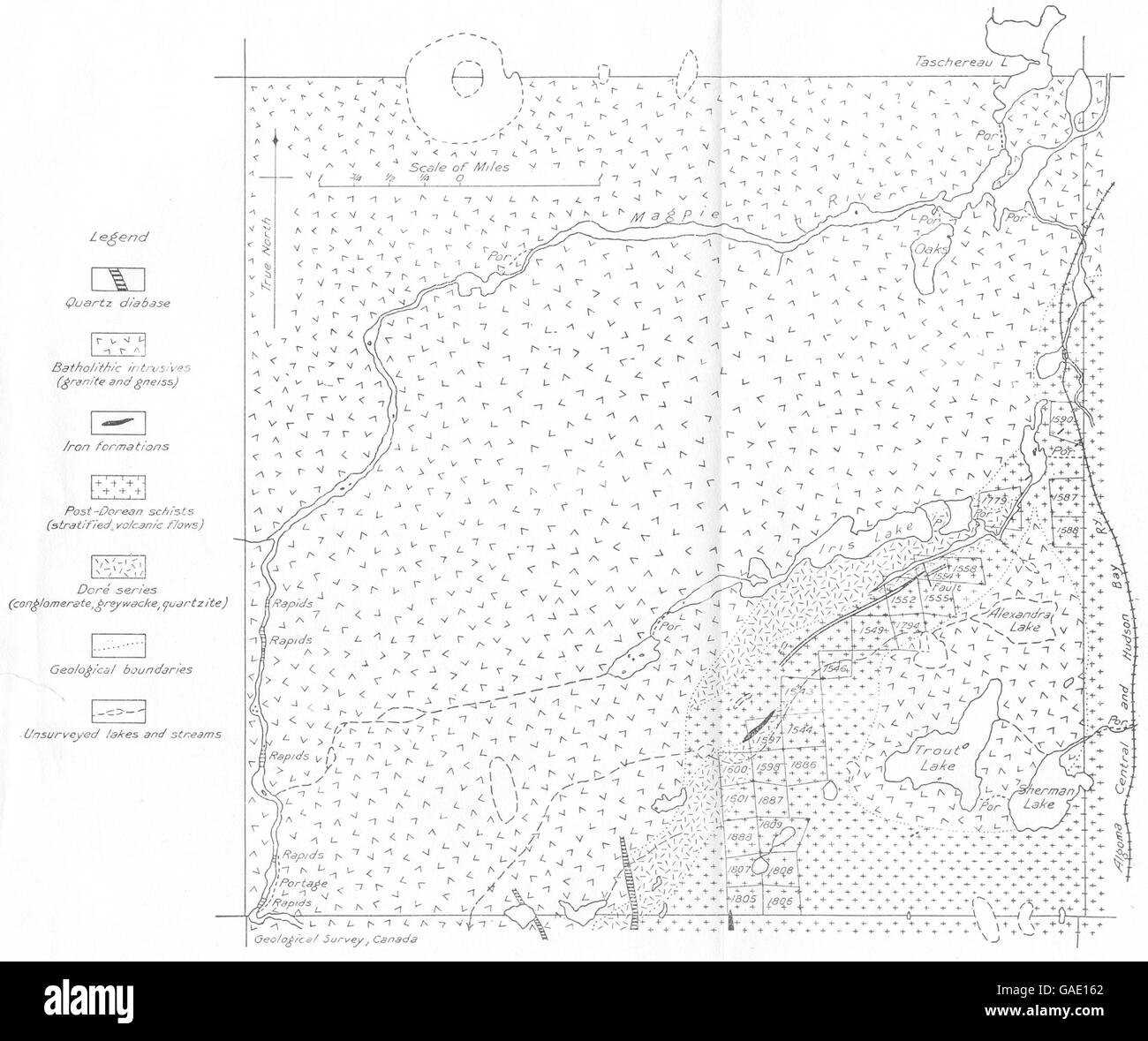 Kanada: Geologie der Gemeinde 28, reichen 27. Kartenskizze, 1926 Stockfoto