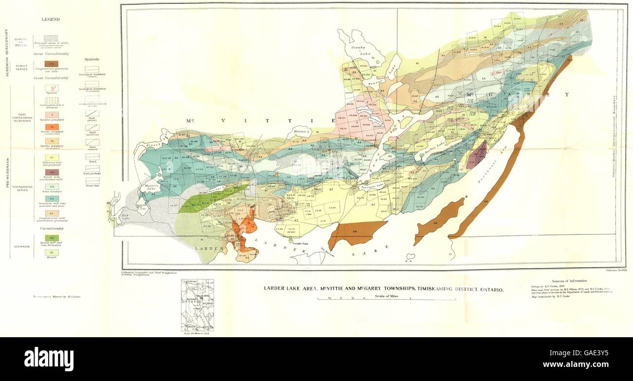 ONTARIO: Speisekammer Lake, McVittie McGarry Townships Timiskaming. Geologie, 1922-Karte Stockfoto