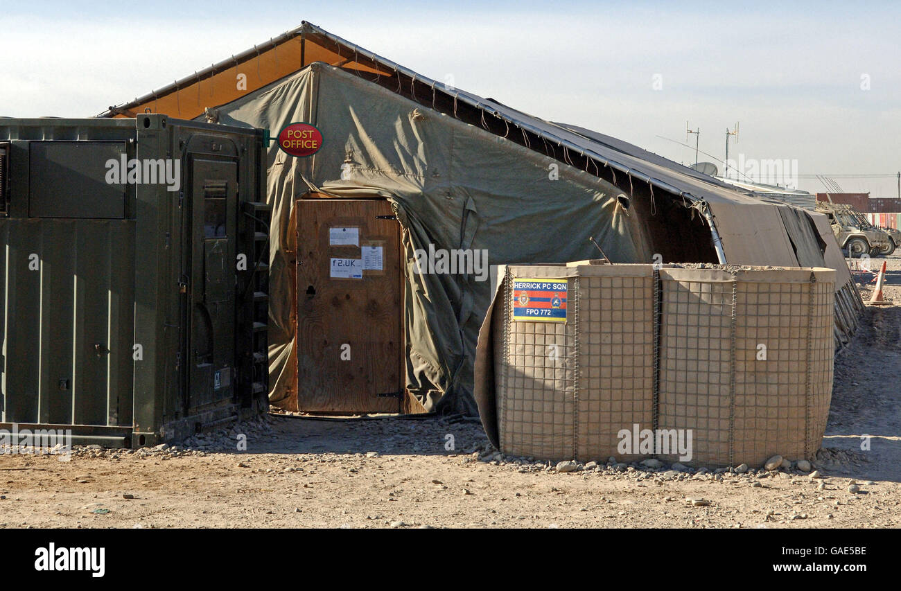 Das britische Postamt auf dem Flugplatz Kandahar in Afghanistan. Stockfoto