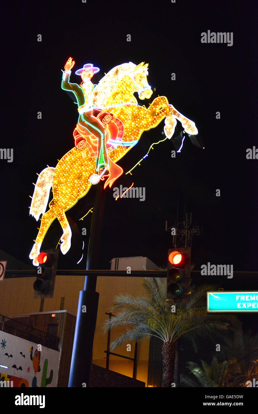 Fremont Street in Las Vegas Neon Cowboy. Stockfoto