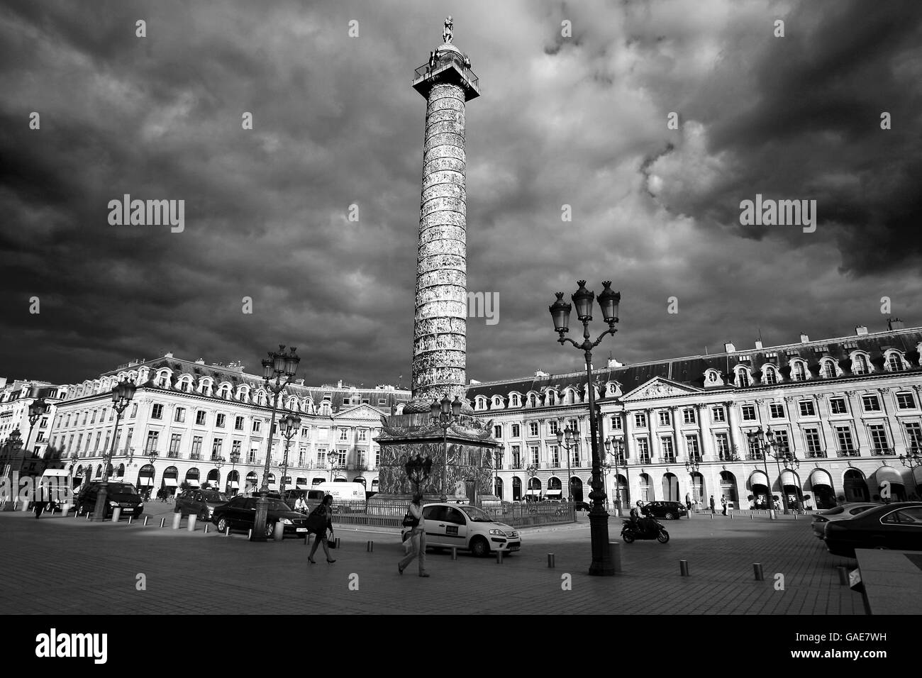 Eine allgemeine Ansicht der Vendome Spalte am Place Vendome, Paris, Frankreich. Dies ist ein Denkmal für Napoleon Siege. Stockfoto