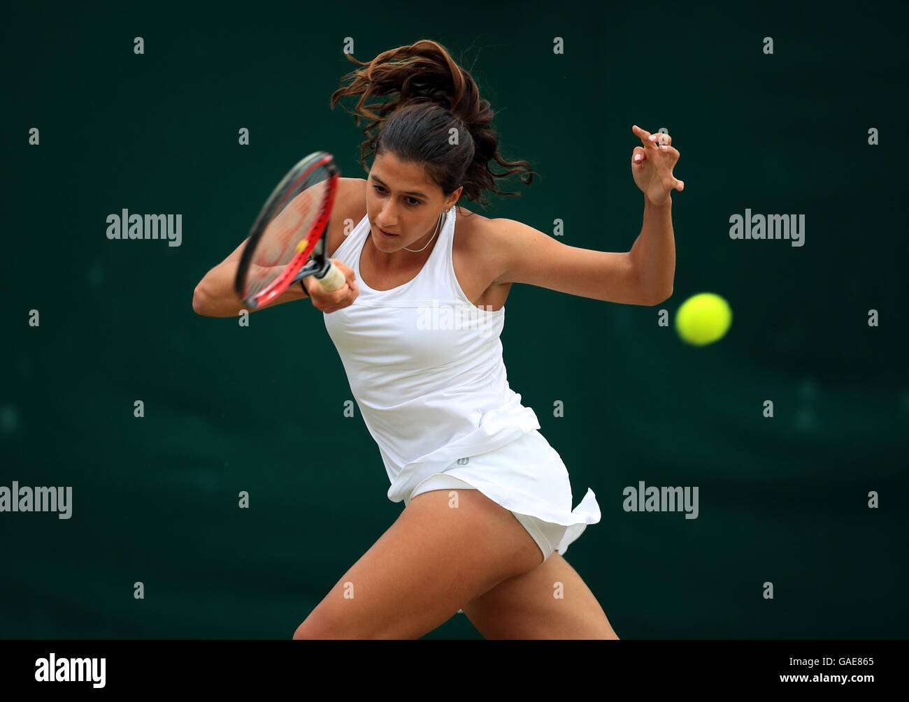 Jaimee Fourlis in Aktion in der Girls singles am Tag sieben der Wimbledon Championships bei den All England Lawn Tennis and Croquet Club, Wimbledon. Stockfoto