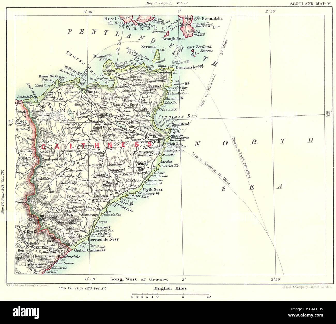 CAITHNESS: Wick Pentland Firth Sinclair Thurso. Schottischen Highlands, 1893 Karte Stockfoto