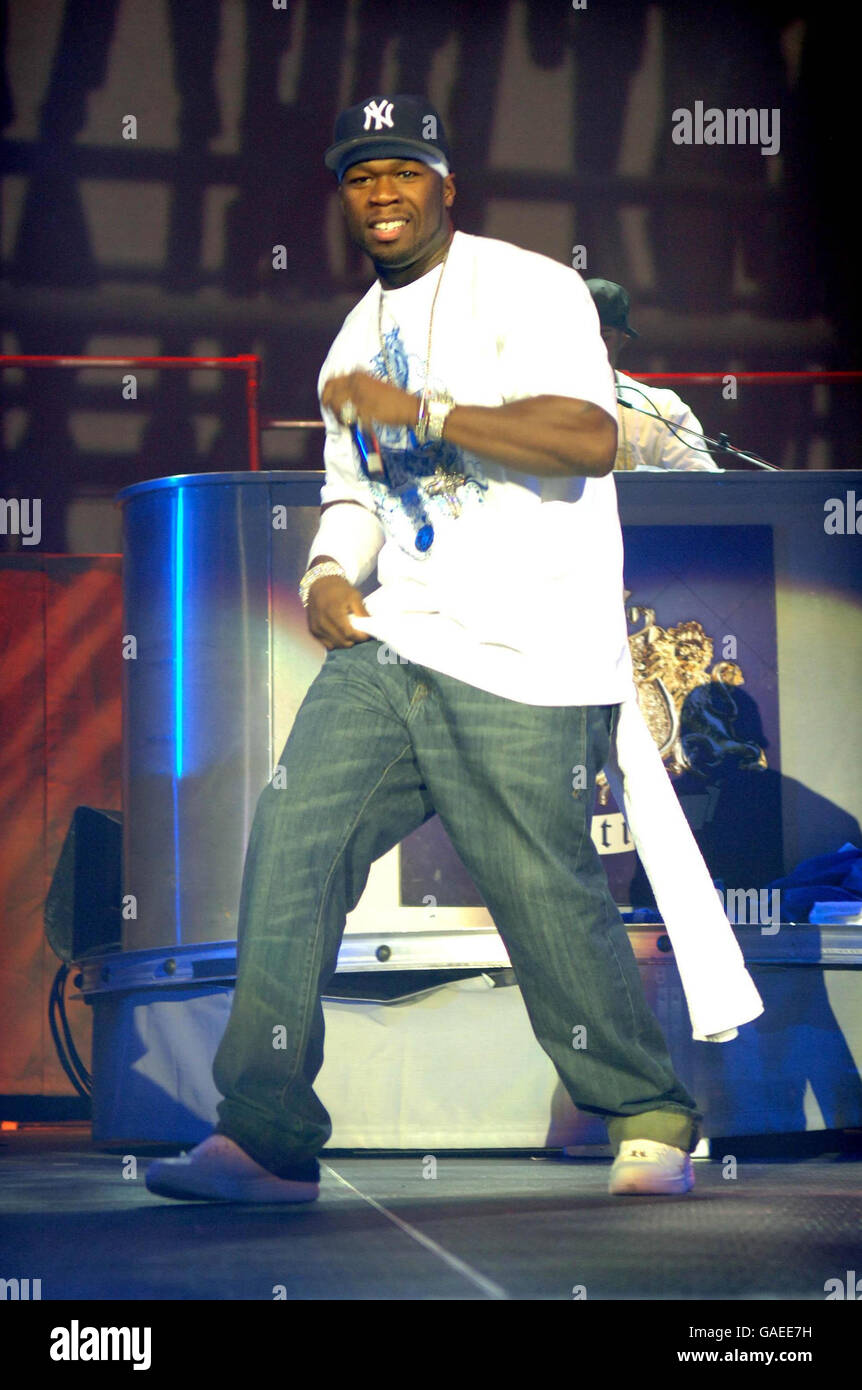 Rapper 50 Cent live in der O2 Arena, Millennium Way, Greenwich, East London. Stockfoto