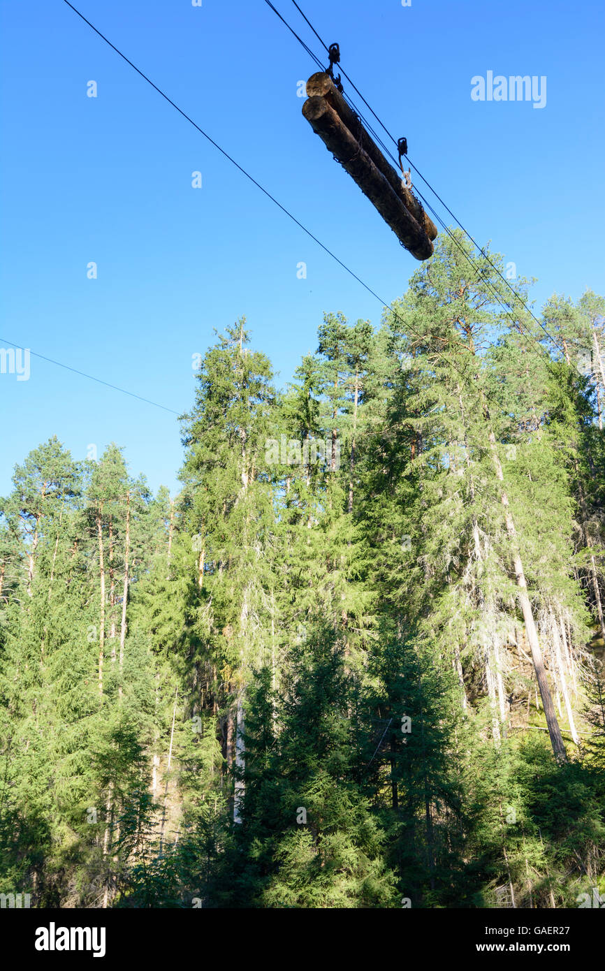 Gesendeten ehemaligen Holz-Seilbahn zum Inn der Schweiz Graubünden, Graubünden Unterengadin, Unterengadin Stockfoto