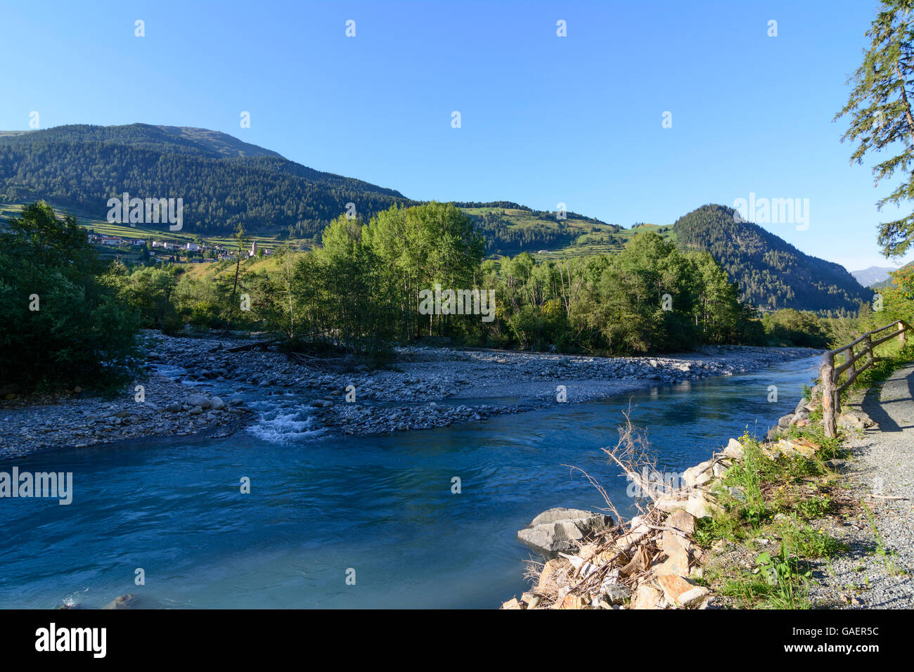 Ramosch Fluss Inn, anzeigen, Ramosch Schweiz Graubünden, Graubünden Unterengadin, Unterengadin Stockfoto
