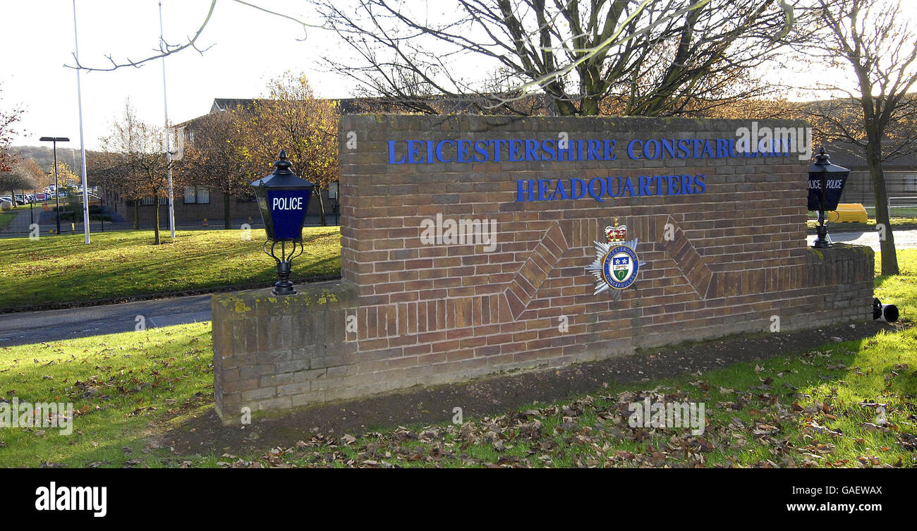Eingang zum Leicestershire Police Headquarters, Enderby, Leicestershire. Stockfoto