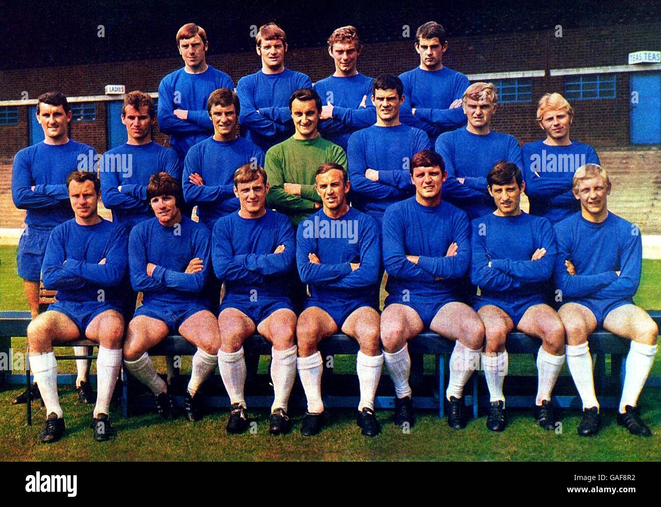 Birmingham City Team-Gruppe: (Hintere Reihe, l-r) Gary Pendrey, Colin Green, Denis Thwaites, Malcolm Page; (mittlere Reihe, l-r) Geoff Vowden, Malcolm Beard, Phil Summerill, Jim Herriot, Brian Sharples, John Sleeuwenhoek, Mick Darrell; (vordere Reihe, l-r) Winston Foster, Trevor Hockey, Ray Martin Pickering, Ron, Vincent Berlie Stockfoto