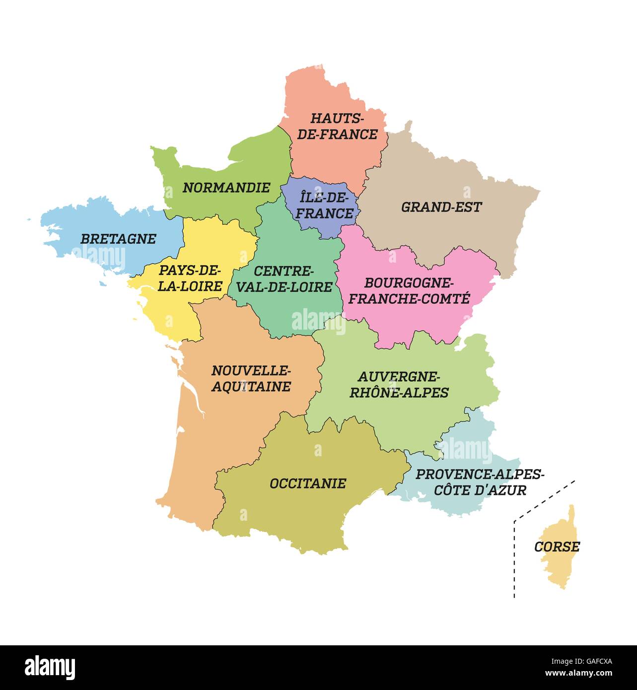 Metropolitan Frankreich Karte mit neuen Regionen Alamy