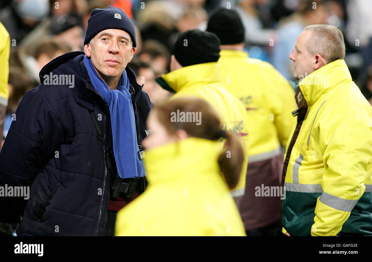 Fußball - Barclays Premier League - Manchester City / Blackburn Rovers - City of Manchester Stadium. Blackburn Rovers-Fan Jack Straw auf der Tribüne Stockfoto