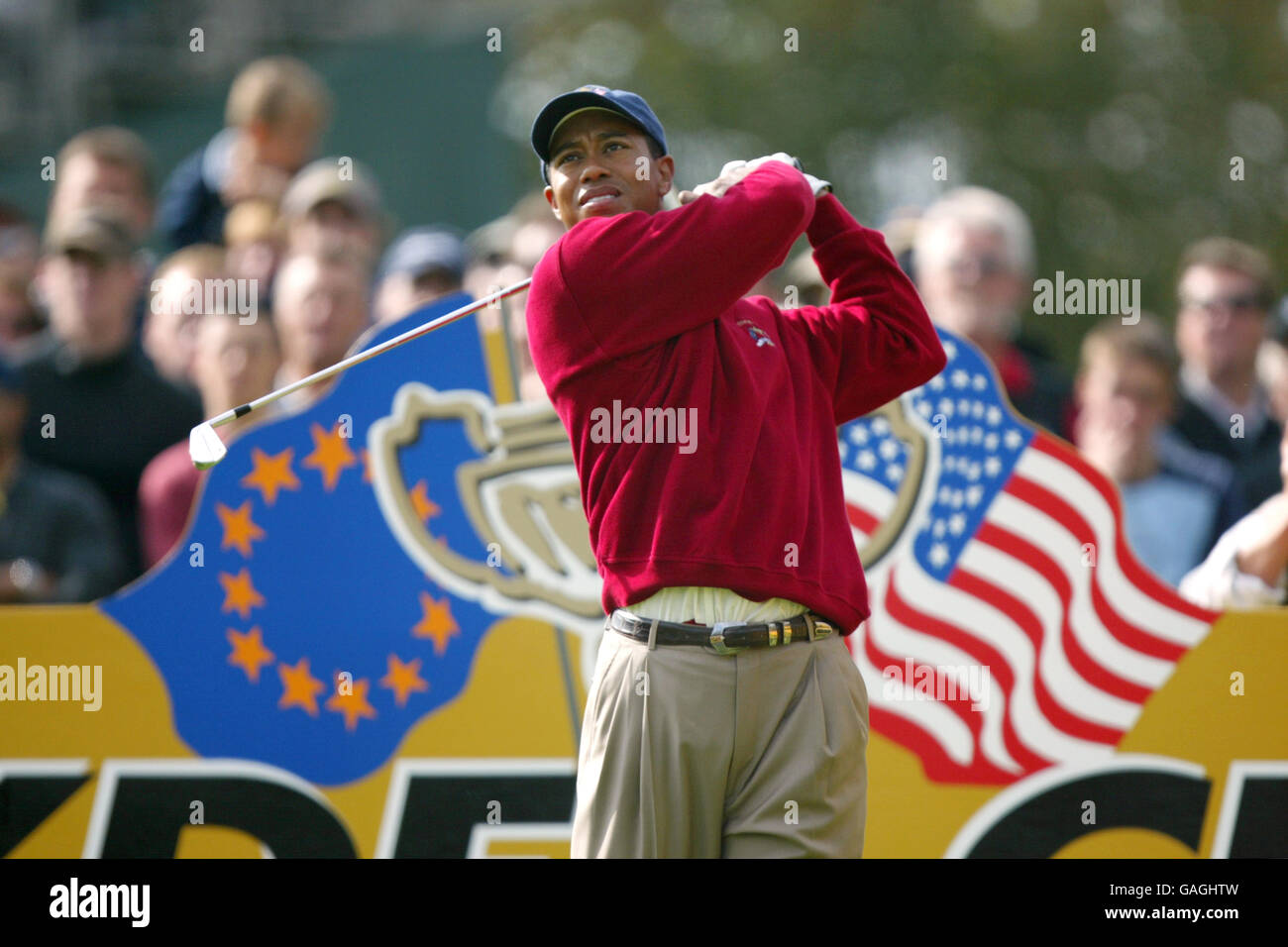 Golf - der 34. Ryder Cup - der Belfry - üben. Die Tiger Woods der USA in Aktion Stockfoto