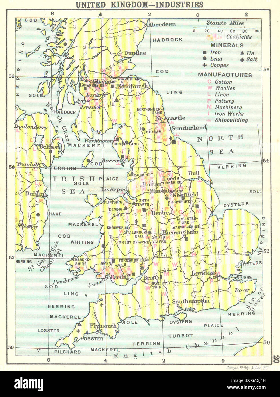 Großbritannien: Großbritannien-Branchen; Kleine Karte, 1912 Stockfoto