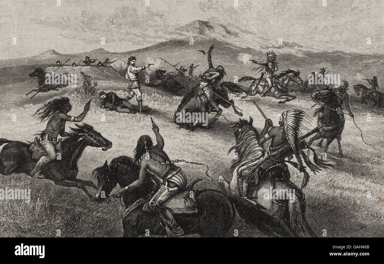 Rettung ein verwundetes Kameraden - heroischen nutzen von Amos Chapman während der Indianerkriege Stockfoto