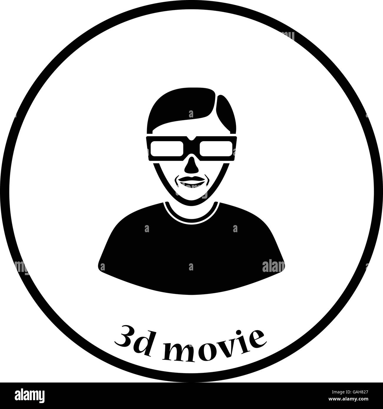 Mann mit 3d Brille-Symbol. Dünnen Kreis Design. Vektor-Illustration. Stock Vektor