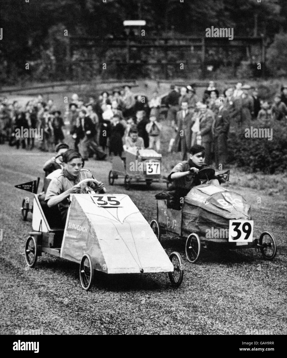 Go-Kart-Seifenkistenrennen - Scouts - 1951 Stockfoto