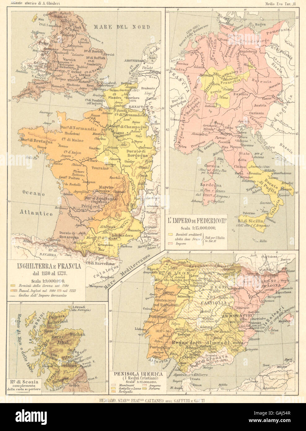 Europa: Inghilterra Francia 13C Impero Federicoiio Ro Scozia Iberica, 1889-Karte Stockfoto