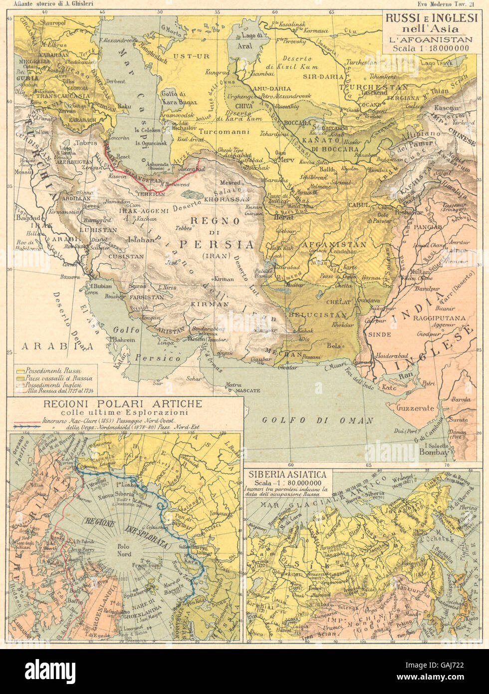 RUSSI INGLESI Asien: Iran Afghanistan Polari Artiche Esplorazion Sibirien, 1889-Karte Stockfoto