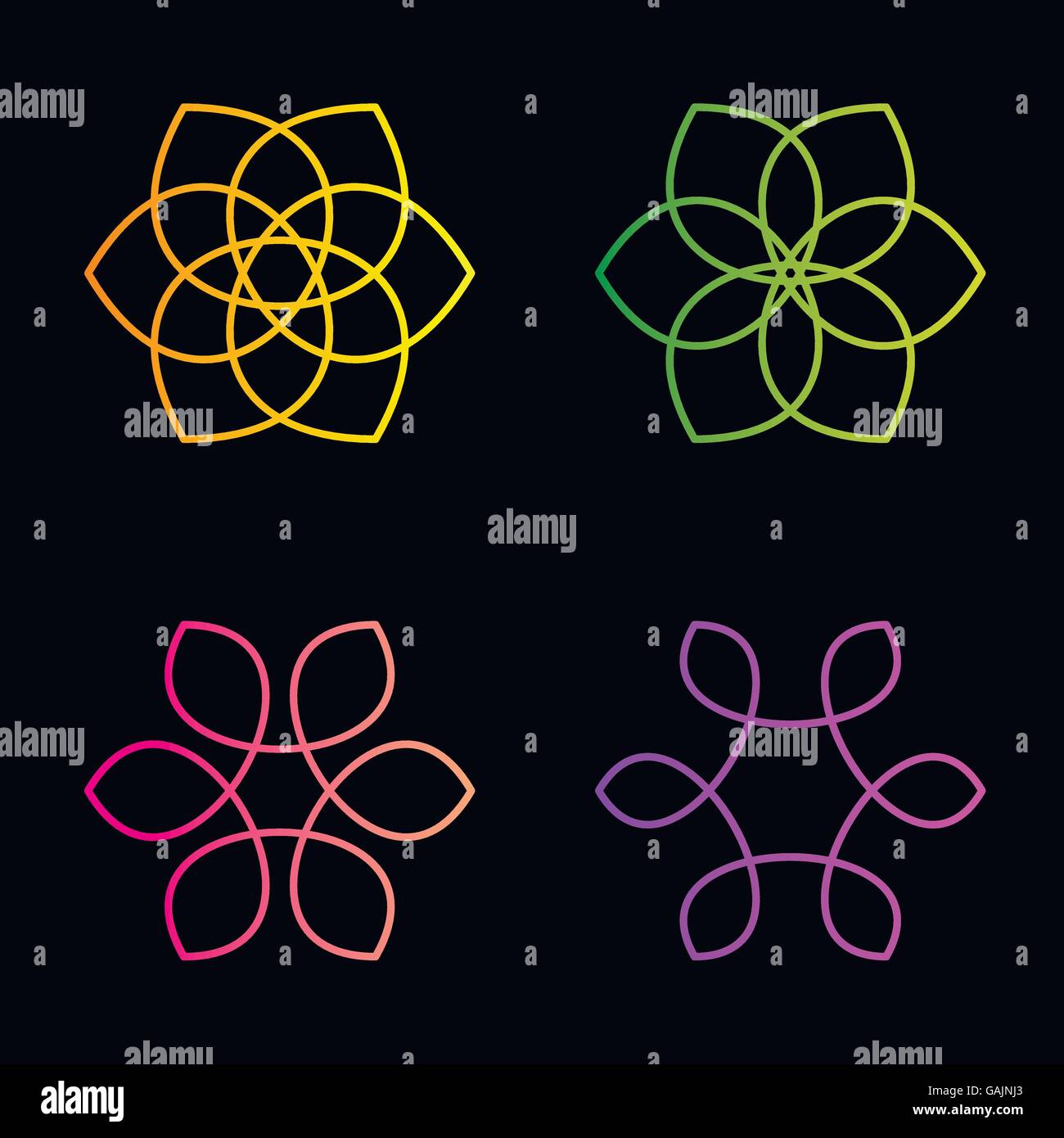 Isolierte bunte abstrakte florale Vektor Logo-Set. Blume Bilder Sammlung. Gliederung der Anlage. Dekoratives Muster. Stock Vektor