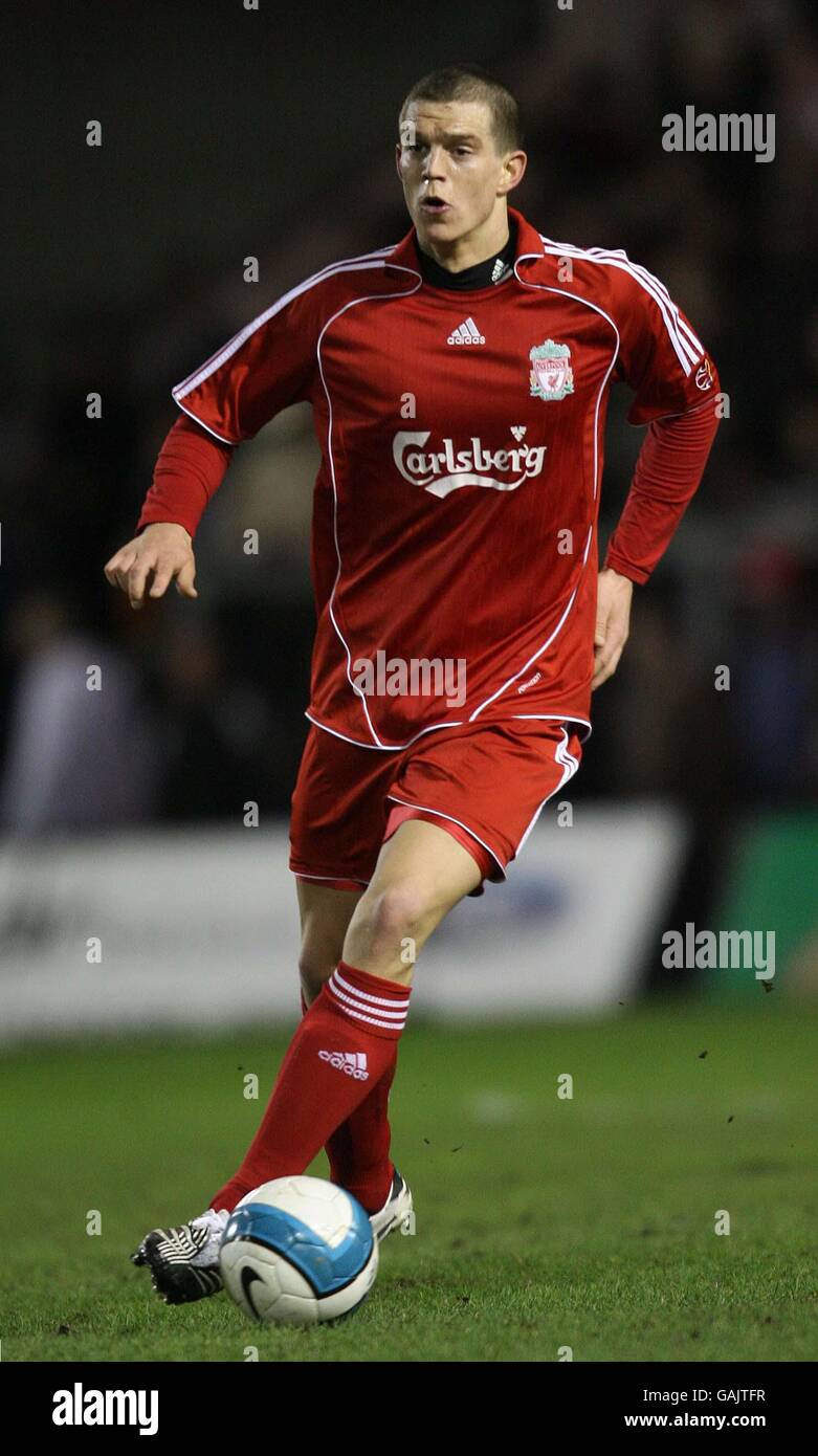 Fußball - Barclays Reserve League North - Liverpool - Manchester United - Halliwell Jones Stadium. Daniel Agger aus Liverpool kehrt im Spiel gegen die Reserven von Manchester United zurück Stockfoto