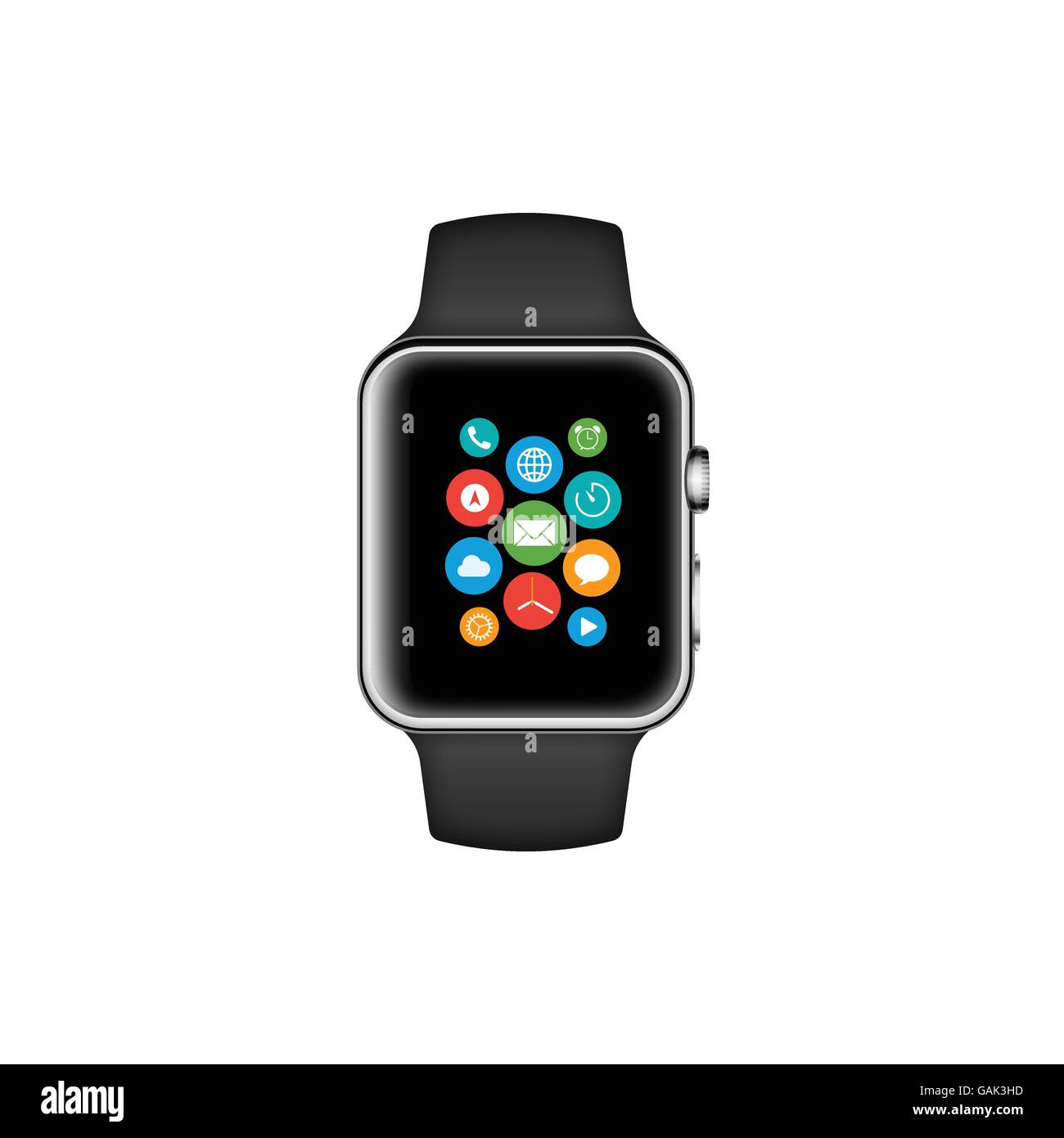 Smart Uhr schwarz mit Ikonen-Vektor-illustration Stock Vektor