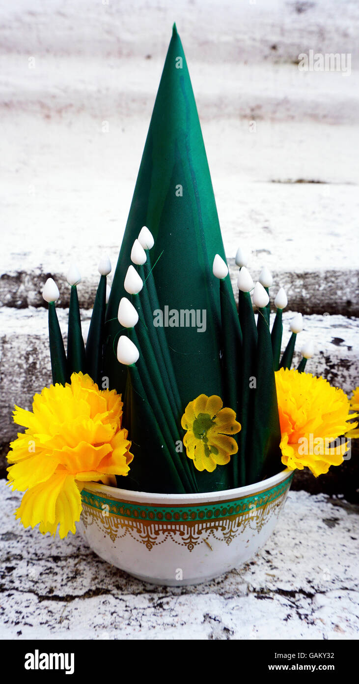 Kunst der Banane Blatt und Blume Buddhismus, Kultur von Thailand, Zeremonie Bai Sri Stockfoto