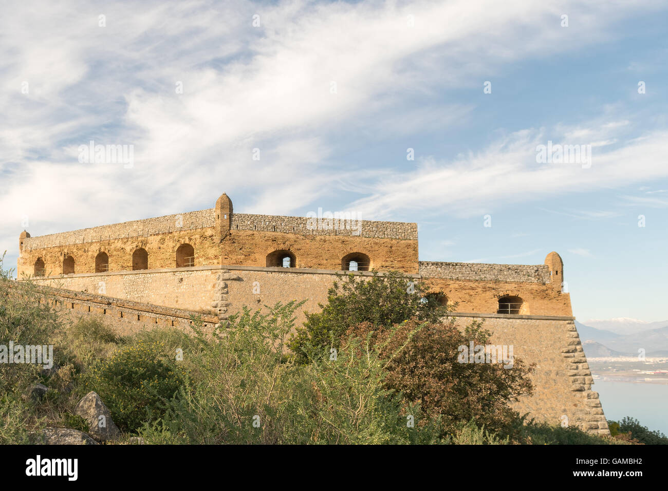 Schöne Landschaft der Palamidi-Festung in Nafplio Griechenland. Stockfoto