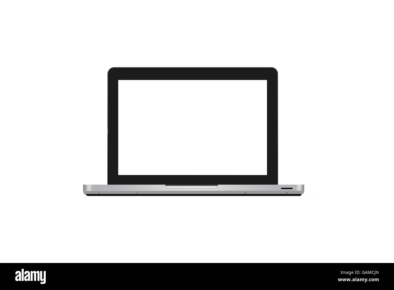 Laptop mit leeren weißen Bildschirm isoliert auf weißem Hintergrund. Stockfoto