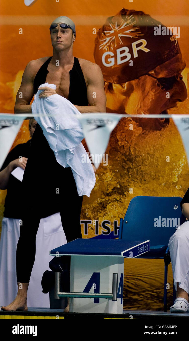 Schwimmen - British Swimming Trials - Teiche Forge. Mark Forster wartet auf den Blöcken vor seinem 50-Meter-Finale während der British Swimming Trials bei Ponds Forge in Sheffield. Stockfoto