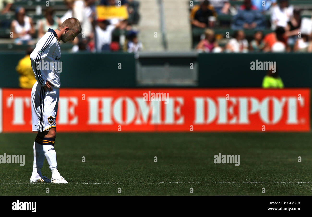 DAVID Beckham von LA Galaxy zeigt seine Dejektion beim Major League Soccer Spiel im Home Depot Center in Carson, Los Angeles, USA. Stockfoto