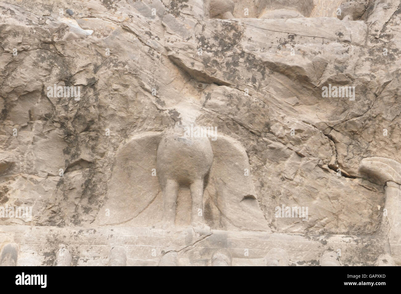 Vogel Skulptur, Longmen Grotten, Henan, China Stockfoto
