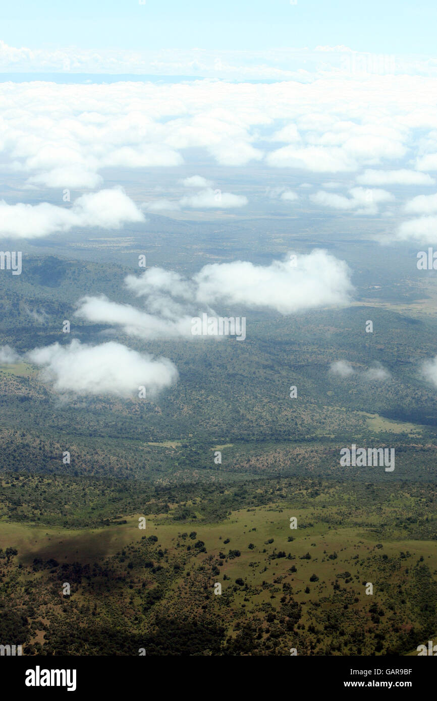 Kenya Stock. Ein allgemeiner Blick aus der Luft der Masai Mara Wüste in Kenia. Stockfoto