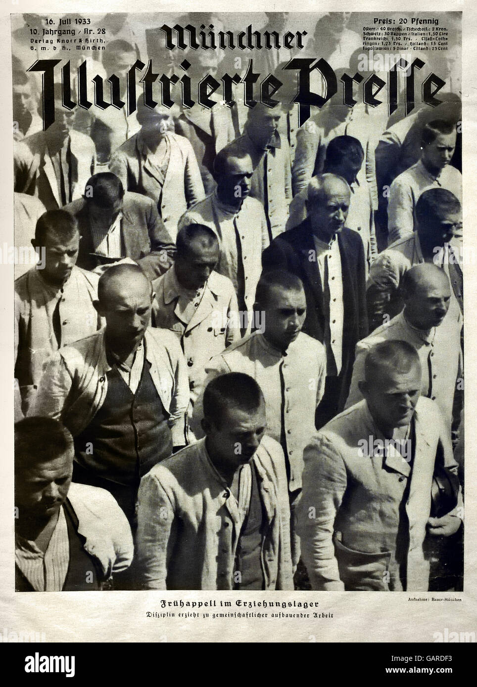 Bericht im Münchner illustrierte Presse über die pädagogische Lager Dachau München 16 Juli 1933 Berlin Nazi-Deutschland Stockfoto