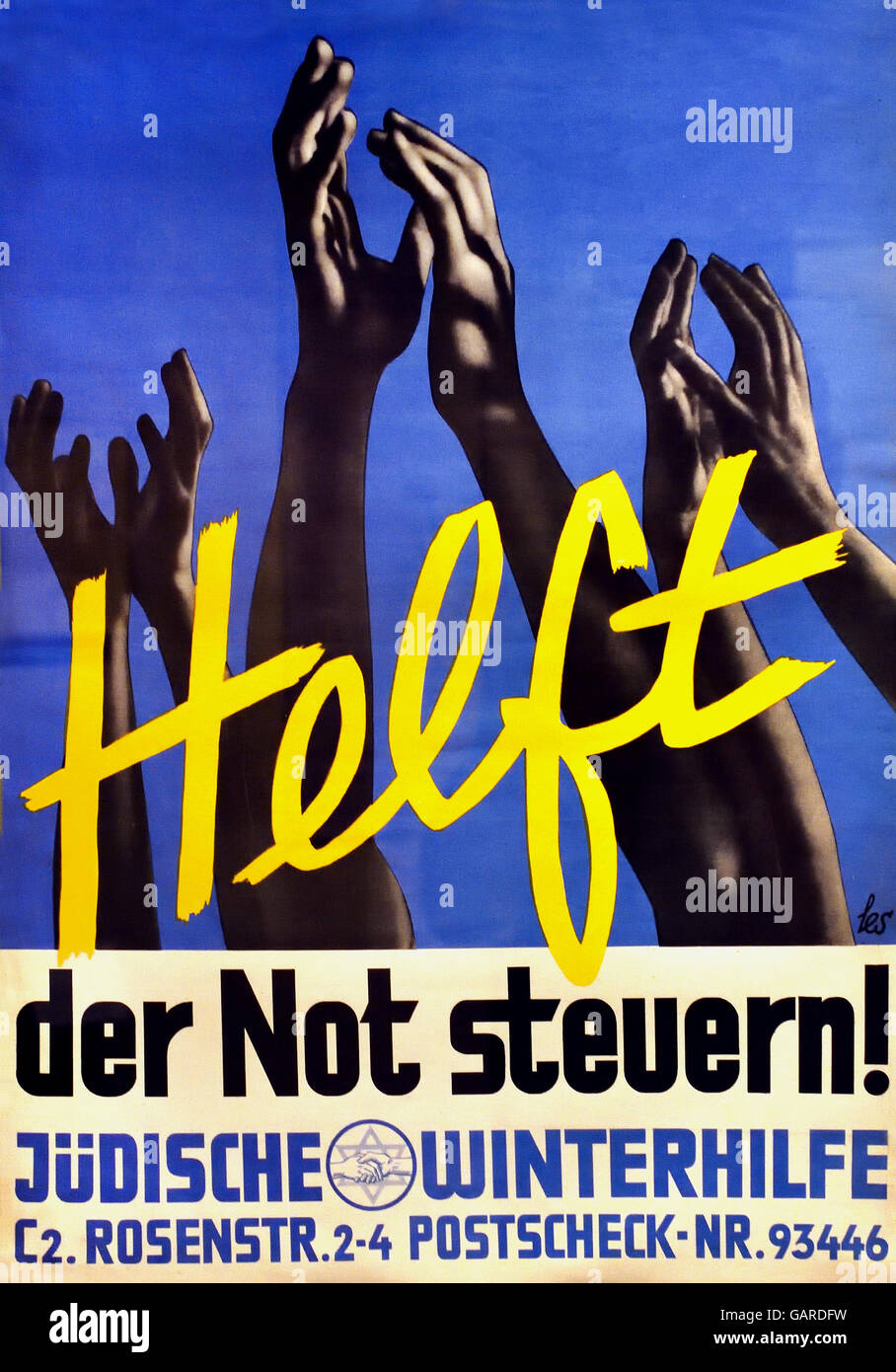 Plakat für jüdische Winter Relief 1935 Erlin Nazi-Deutschland Stockfoto