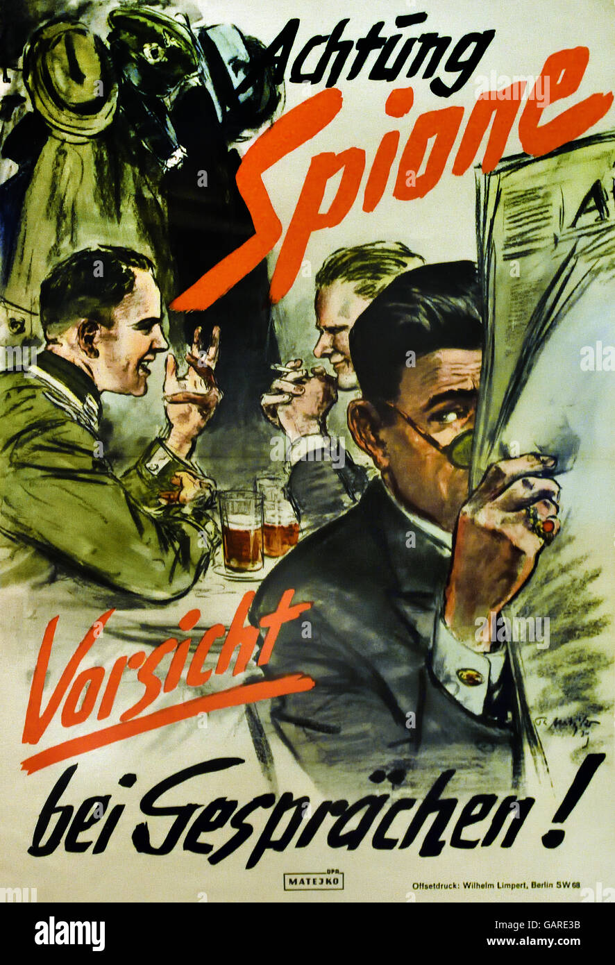 Plakat-Warnung von Spionen 1939 / 40 Theo Matejko 1893-1946 Berlin Nazi-Deutschland Stockfoto