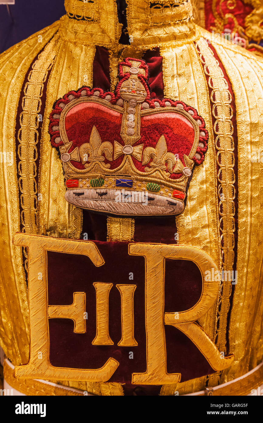 England, London, Whitehall, Household Cavalry Museum, Anzeige der Musiker Zustand Mantel Stockfoto