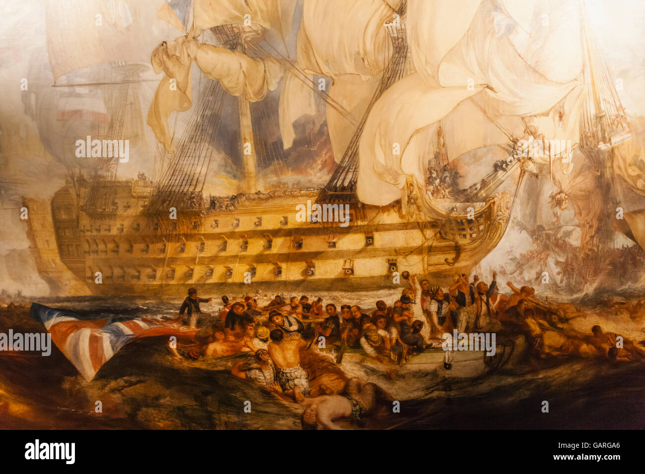 England, London, Greenwich, National Maritime Museum, Gemälde von der Schlacht von Trafalgar 1805 von JMW Turner datiert 1822 Stockfoto