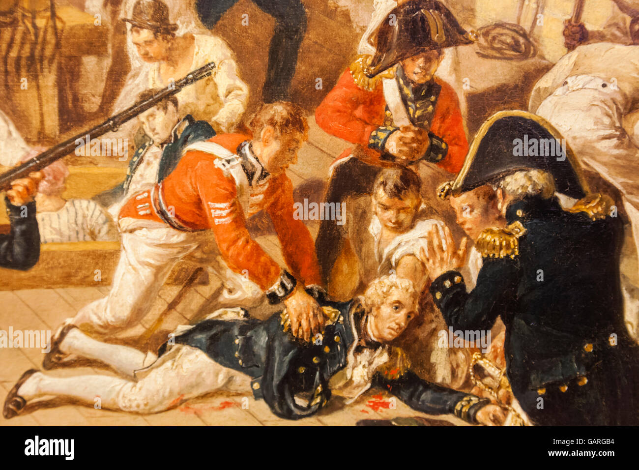 National Maritime Museum, Gemälde, das zeigt der Fall von Nelson in der Schlacht von Trafalgar von Denis Dighton datiert 1825 Stockfoto