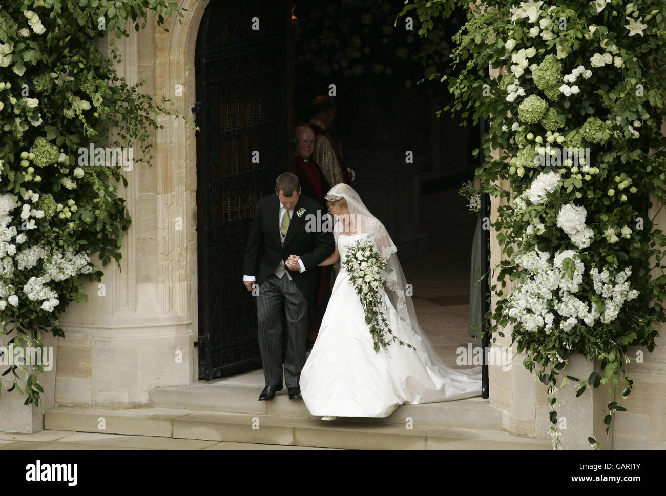 Royalty - Peter Phillips und Herbst Kelly Hochzeit - St.-Georgs Kapelle, Windsor Castle Stockfoto