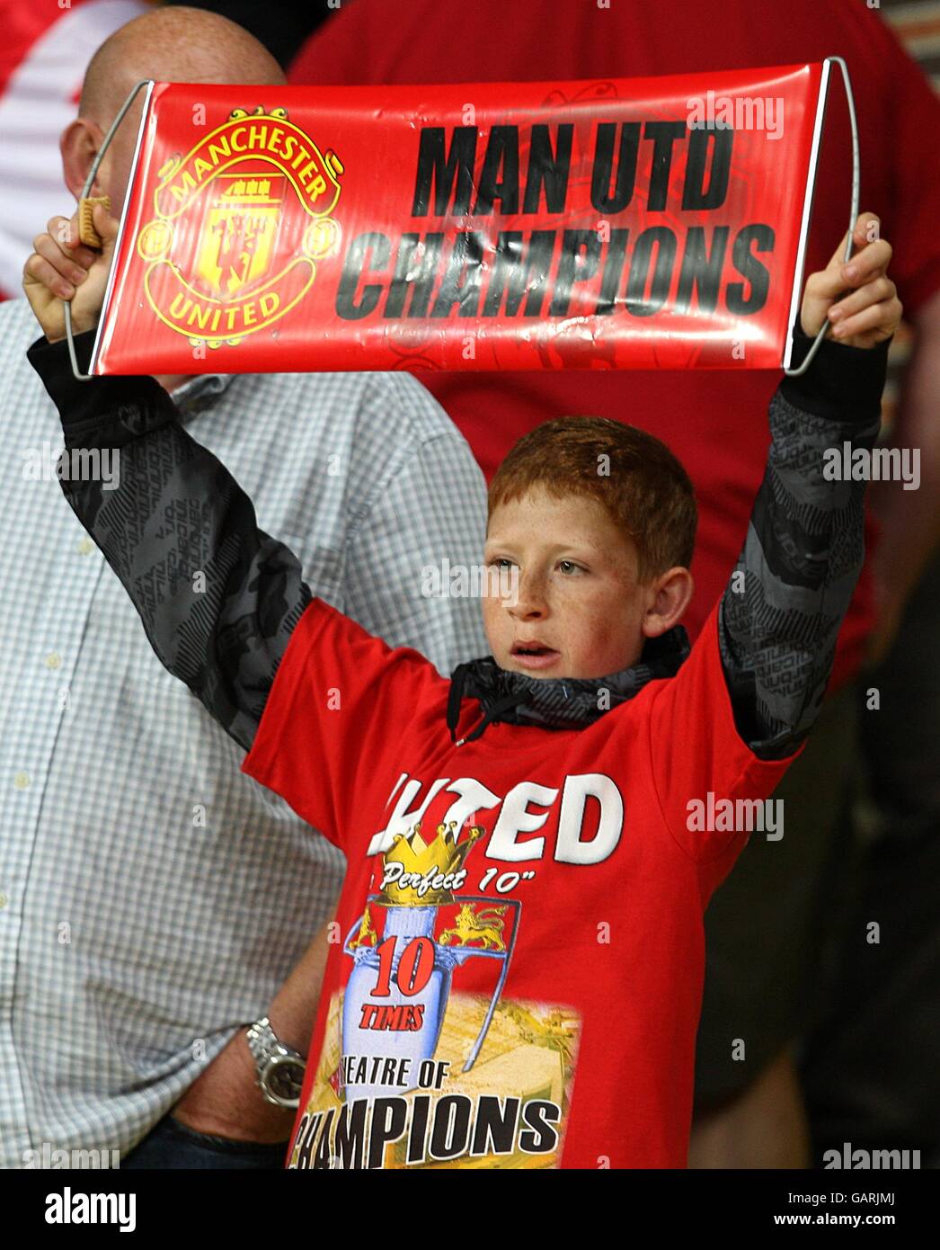 Fußball - UEFA Champions League - Finale - Manchester United gegen Chelsea - Luzhniki Stadium. Ein Fan von Manchester United auf der Tribüne Stockfoto